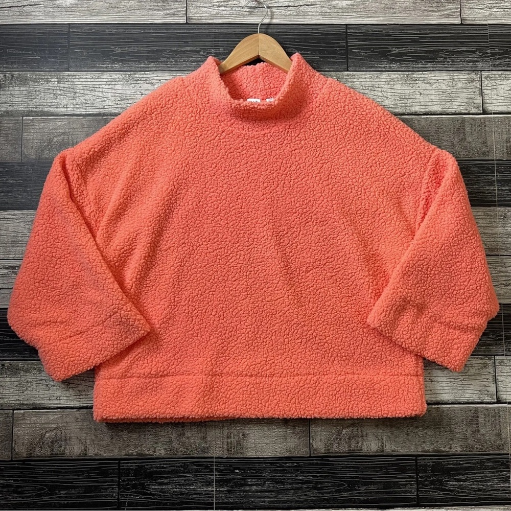 Gap Fleece Sweatshirt Womens Size Large Mock Neck Drop Shoulder Sweater NEW